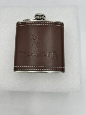 Browning Stainless Steel Wrapped In Leather 6oz Flask Never Used